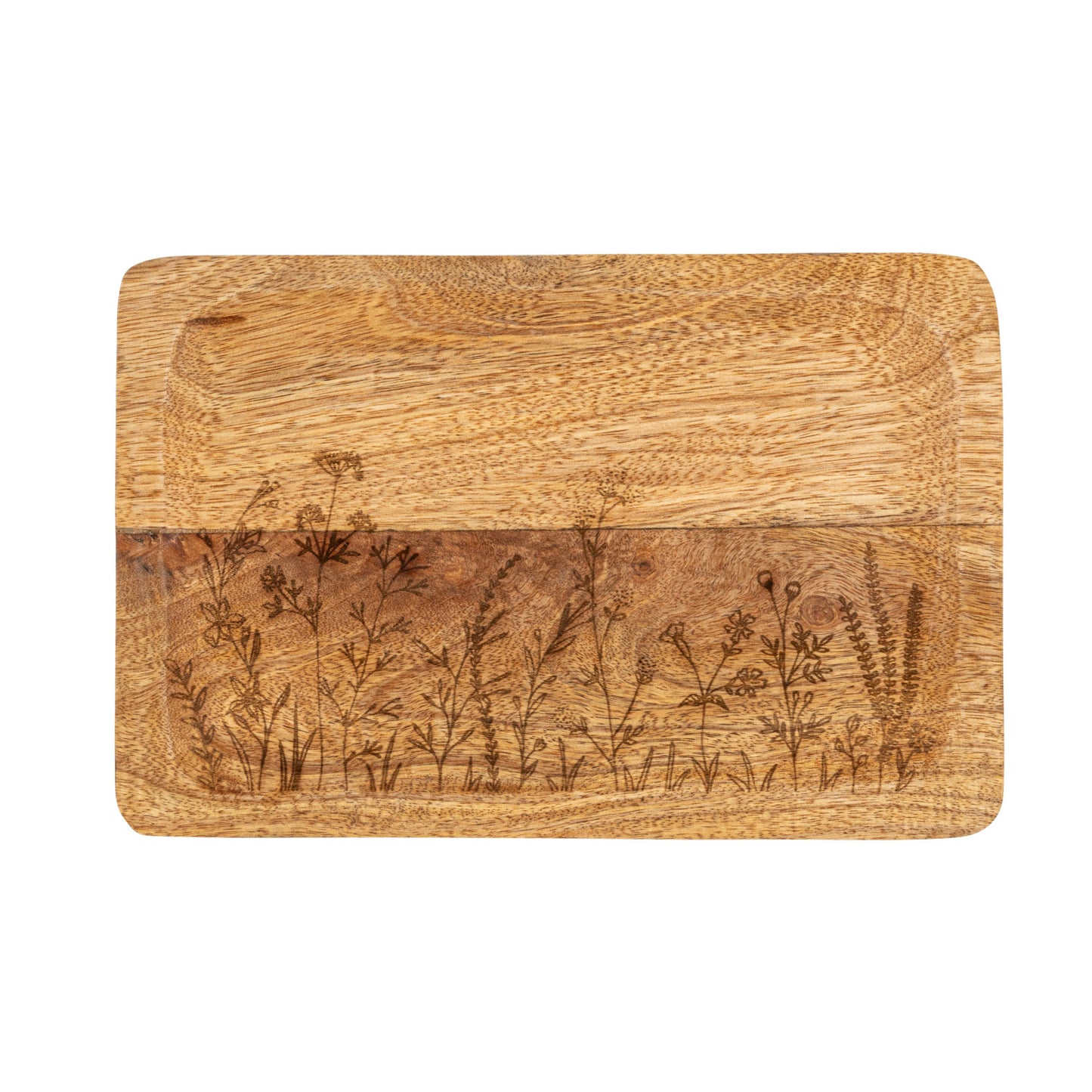 Mango Wood Tray w/ Laser Etched Botanicals