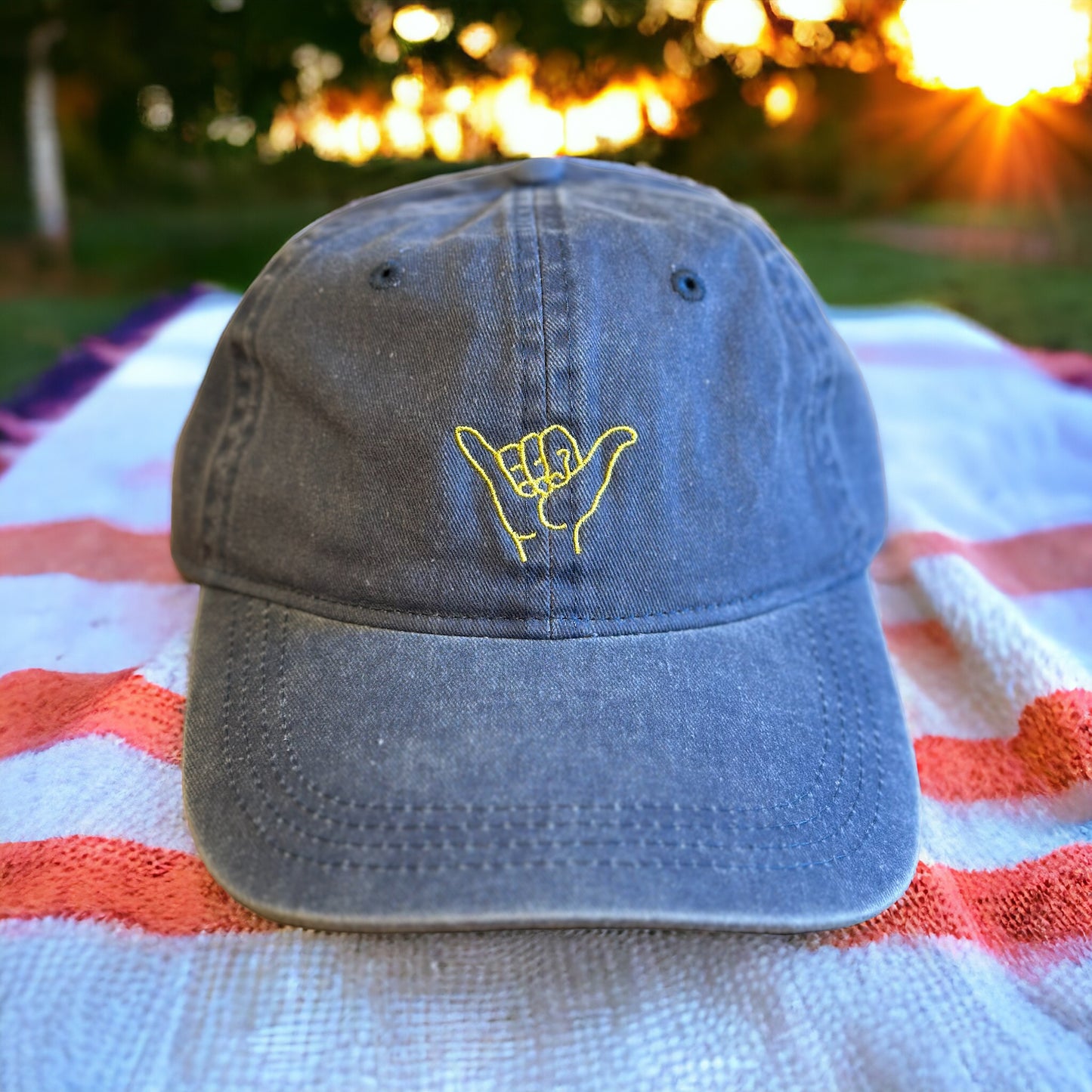 Shaka Hat ( Blue w/ Neon Yellow Shaka)