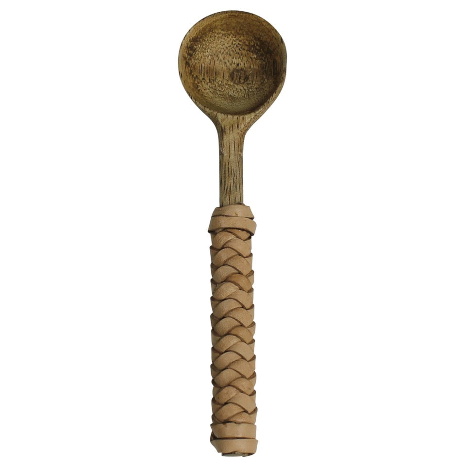 Wooden Spoon With Natural Leather Handle