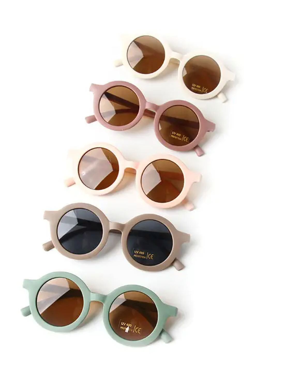 sunglasses, kids sunglasses, mint sunglasses, taupe sunglasses, rose sunglasses, eye protection, uv protection, protect children's eyes, stylish kids sunglasses