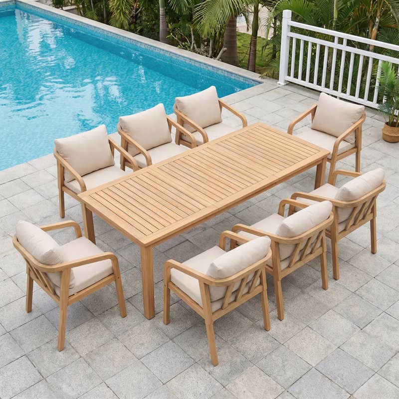Acacia Wood Outdoor Dining Set With Umbrella Hole: 6 Pieces