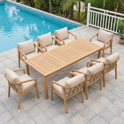 Acacia Wood Outdoor Dining Set With Umbrella Hole: 6 Pieces