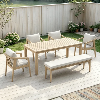 Acacia Wood Outdoor Dining Set With Umbrella Hole: 6 Pieces
