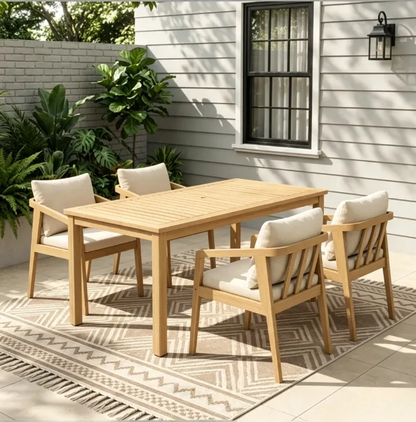 Acacia Wood Outdoor Dining Set With Umbrella Hole: 6 Pieces