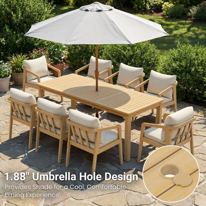 Acacia Wood Outdoor Dining Set With Umbrella Hole: 6 Pieces