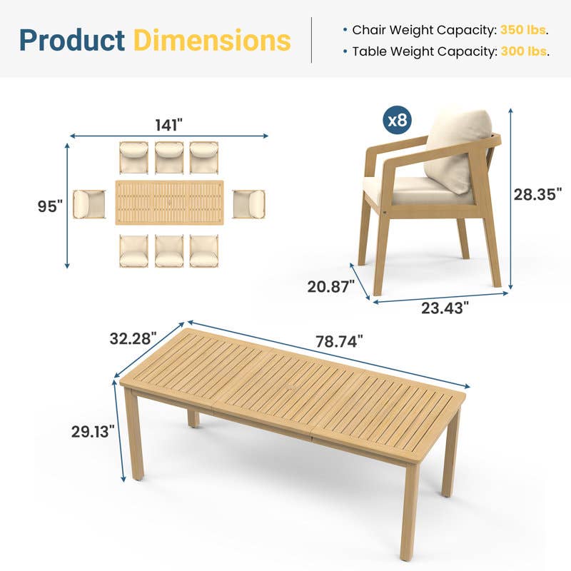 Acacia Wood Outdoor Dining Set With Umbrella Hole: 6 Pieces