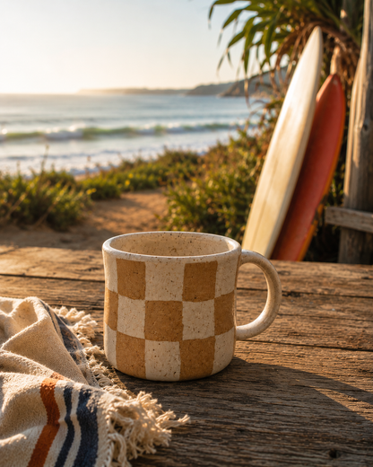 Coastal Check Handmade Mug