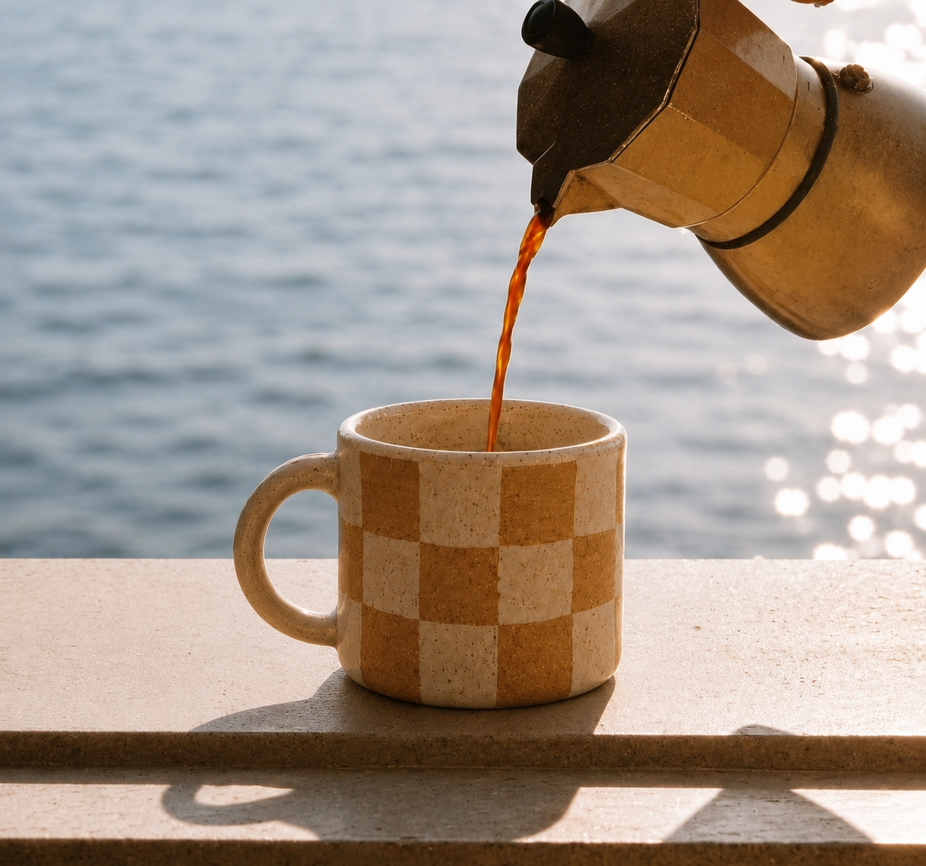 Coastal Check Handmade Mug