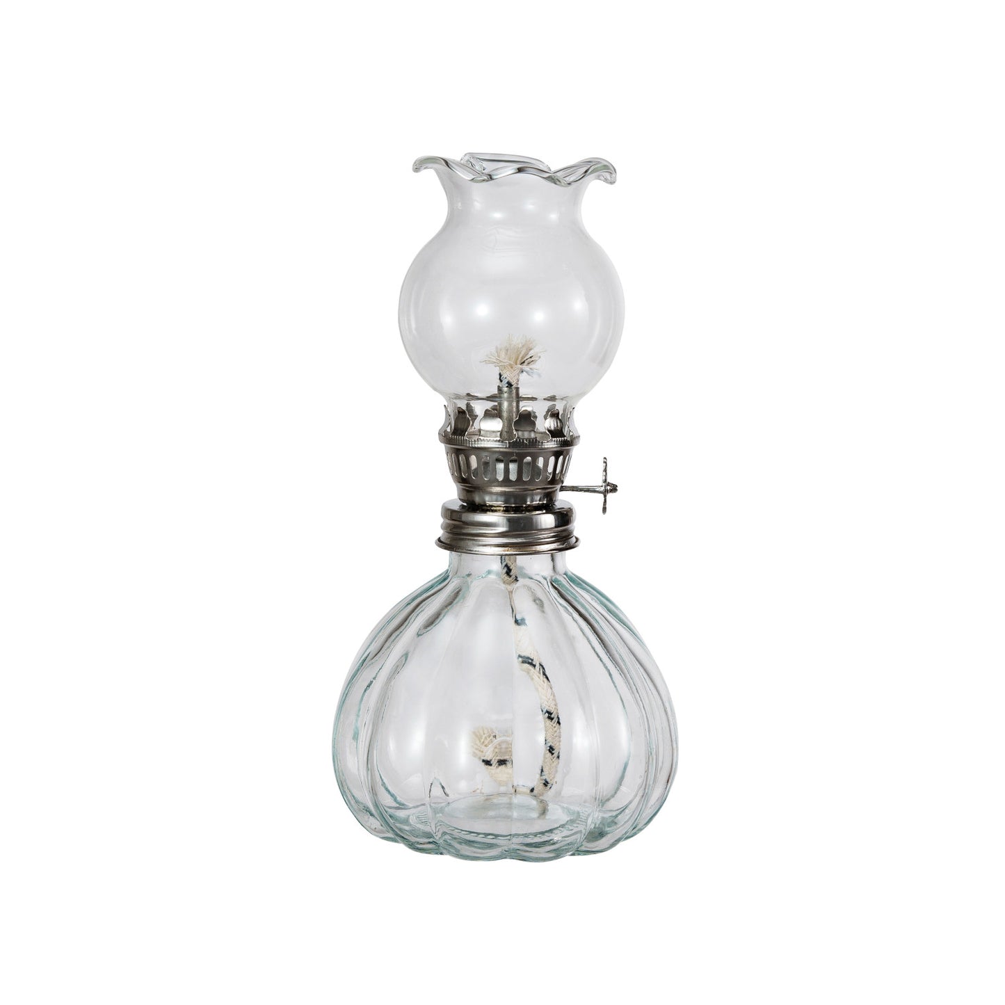 Mini Recycled Glass Oil Lamp w/ Removable Scalloped Glass Top