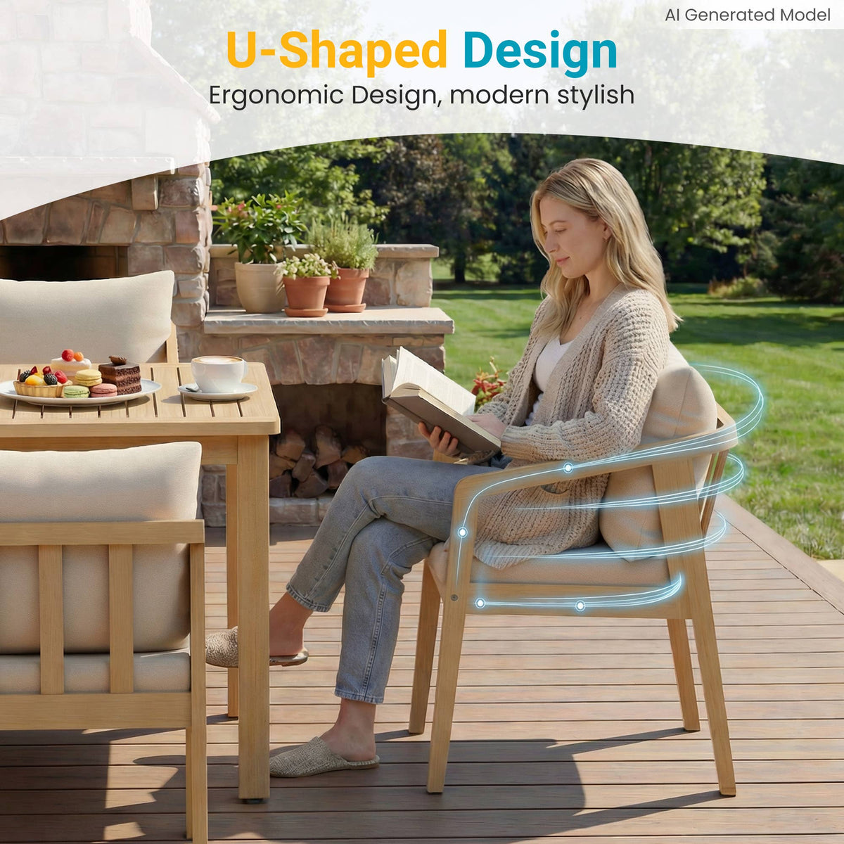 Acacia Wood Outdoor Dining Set With Umbrella Hole: 6 Pieces