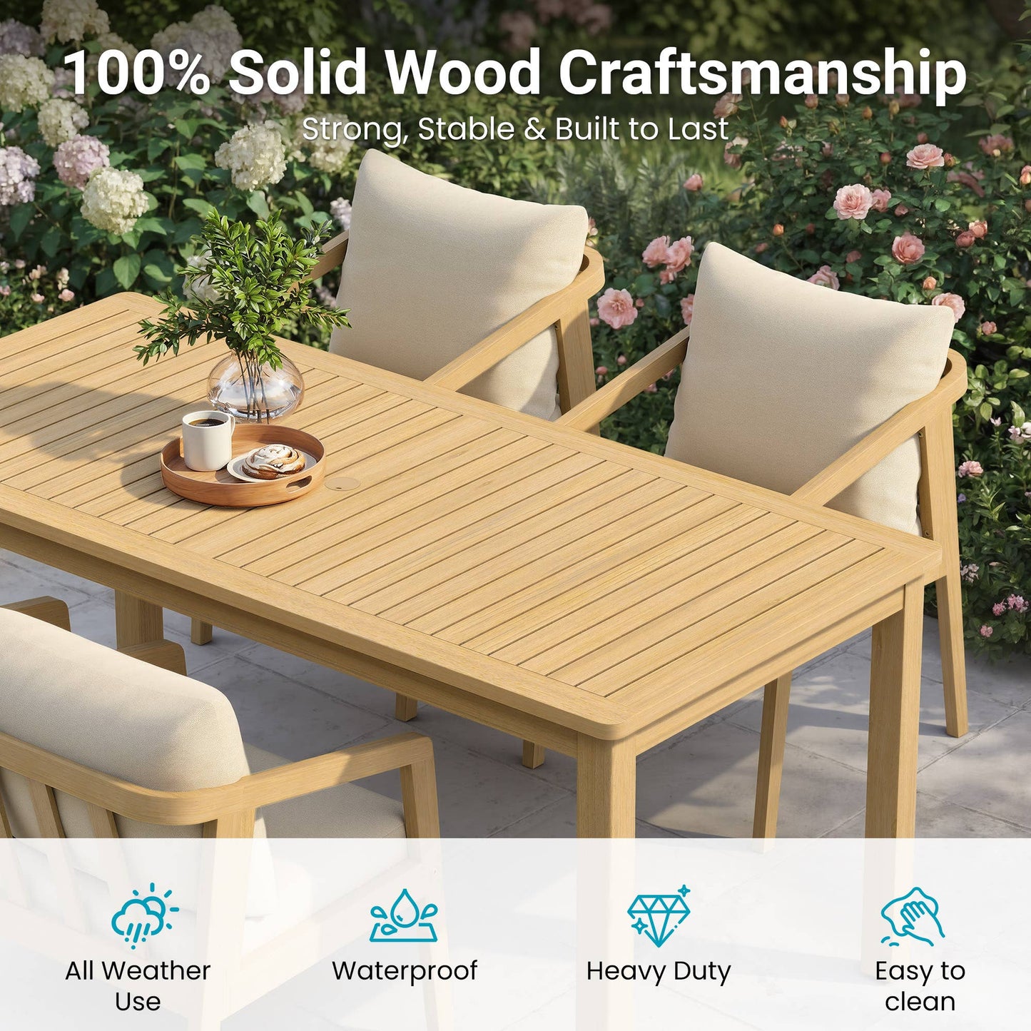 Acacia Wood Outdoor Dining Set With Umbrella Hole: 6 Pieces