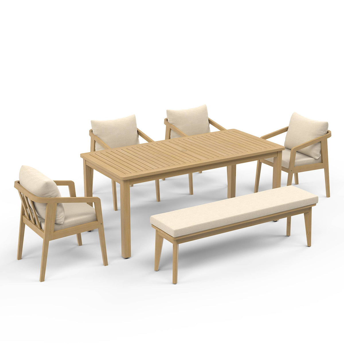 Acacia Wood Outdoor Dining Set With Umbrella Hole: 6 Pieces