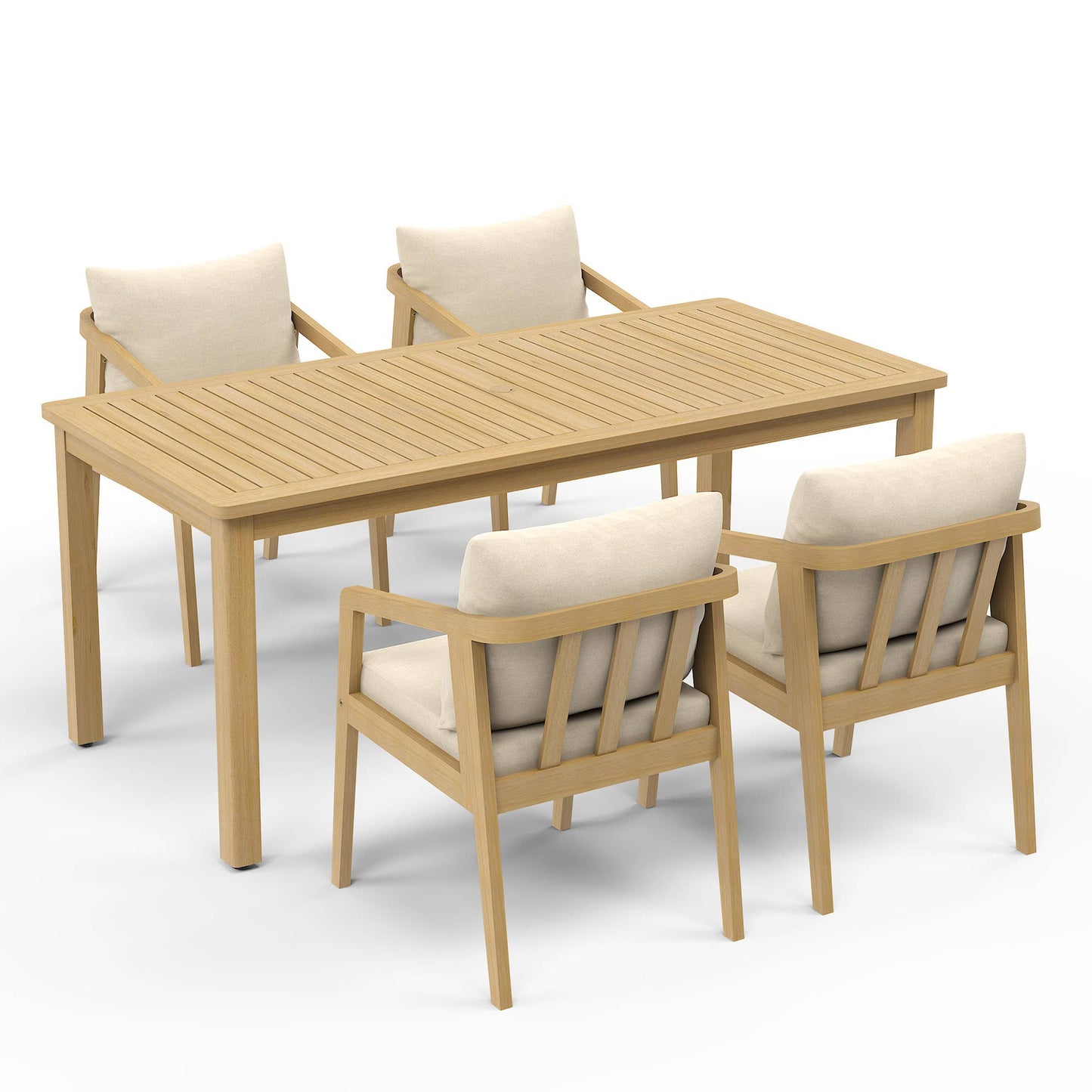 Acacia Wood Outdoor Dining Set With Umbrella Hole: 6 Pieces