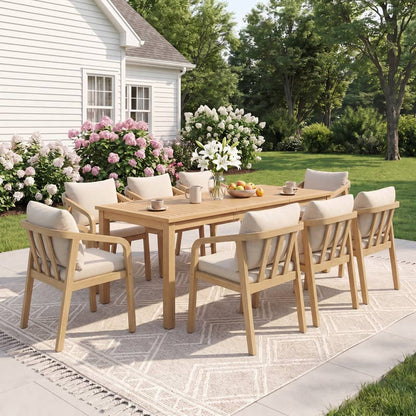 Acacia Wood Outdoor Dining Set With Umbrella Hole: 6 Pieces