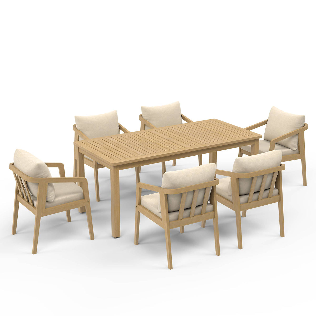 Acacia Wood Outdoor Dining Set With Umbrella Hole: 6 Pieces