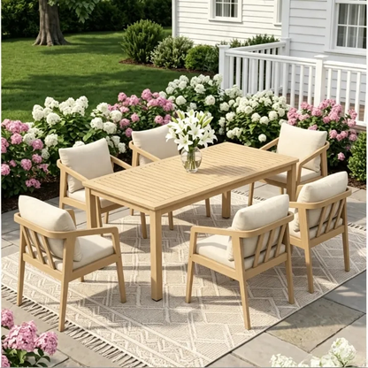 Acacia Wood Outdoor Dining Set With Umbrella Hole: 6 Pieces
